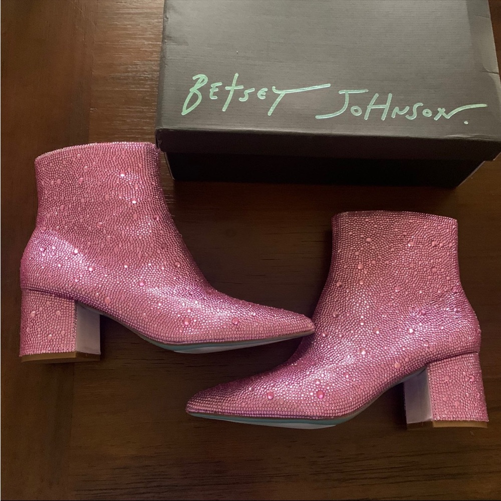 Betsey Johnson pink rhinestone boots